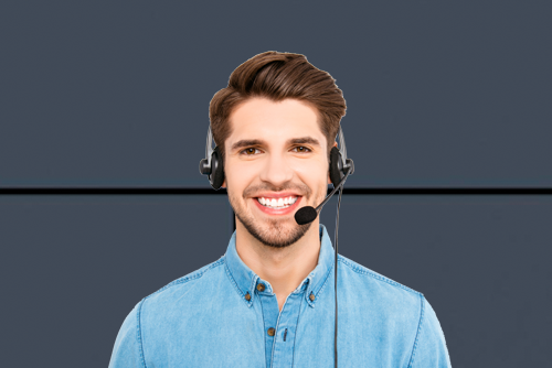 dark haired man with headset answering phone Office Product Services, Ricoh, Savin, Lanier, Copier, Printer, MFP, Alaska, AK, dealer contact us