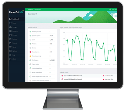 Dashboard Computer Monitor, Papercut MF, Office Product Services, Ricoh, Savin, Lanier, Copier, Printer, MFP, Alaska, AK, dealer